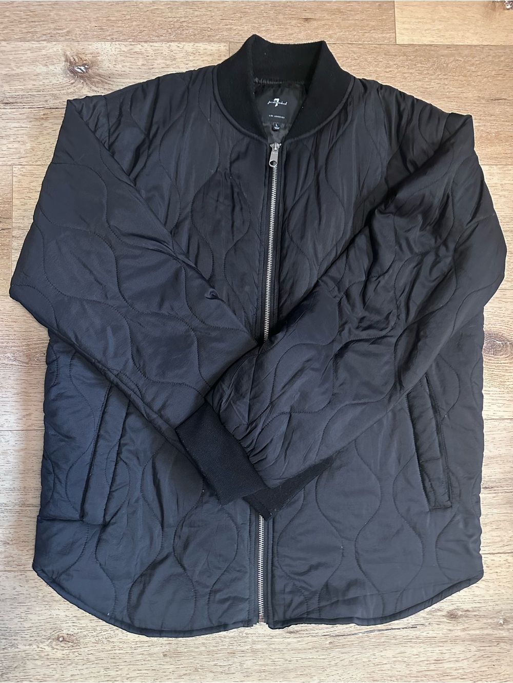 7 For All Mankind Black Quilted Jacket with Silver Zipper